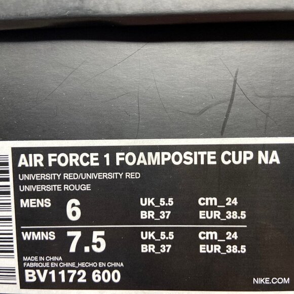 NIKE | Air Force 1 Foamposite Cup University Red High Tops Women's 7.5 - Picture 13 of 16